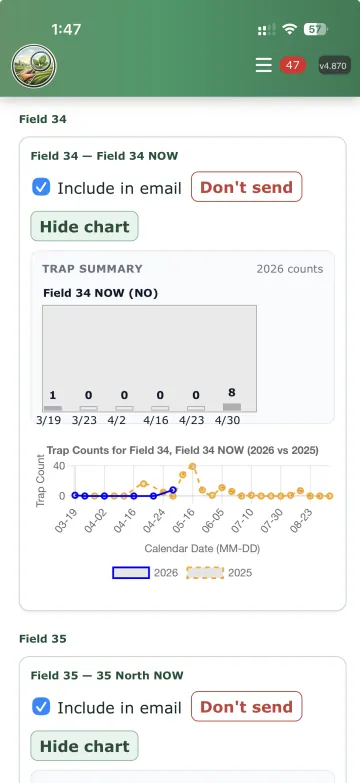 AgFieldScout report modal with pest pressure and trap counts